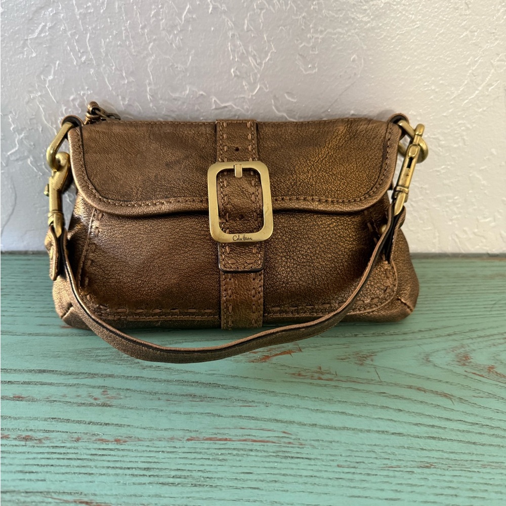 Cole Haan Brown Leather Clutch with Gold Buckle